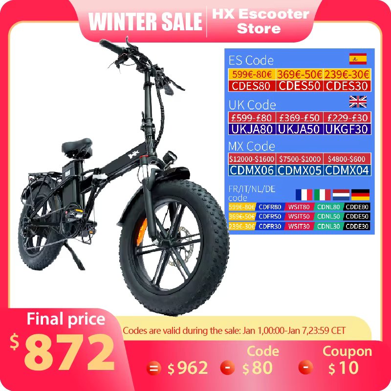 HX Q22 Pro 2000W Adult Ebike Electric Bike Folding 62KM/H 35AH 48V 20 inch Fat Tire Electric Bicycle Off-road Cycling Bike