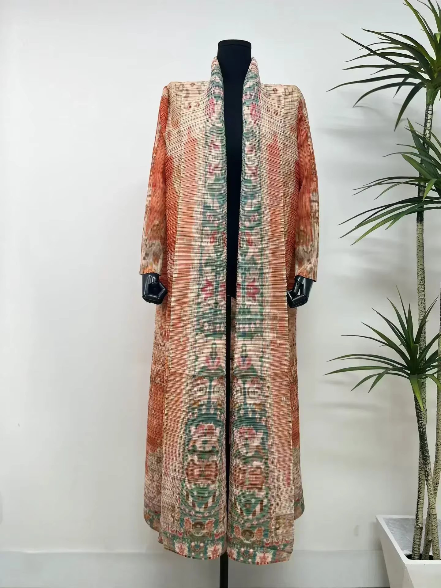 YUDX Miyake Pleated Vintage Printed Turn-down Collar Long Sleeve Mix Women Coat Woman Winter 2024 New Dubai Style Plus Size Coat