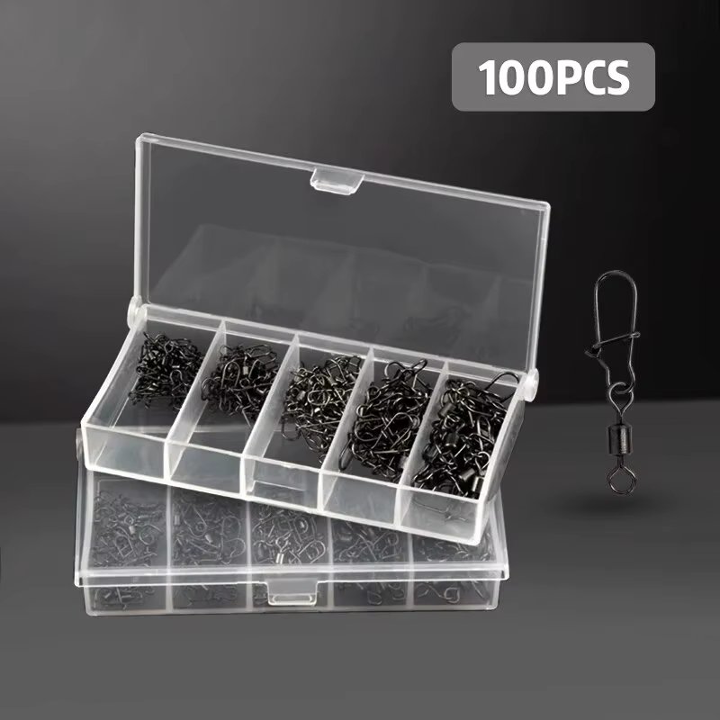 100PCS/Box Fishing Connector Pin 4# 6# 8#10#12# Bearing Rolling Swivel With Snap Fishhook Lure Accessories