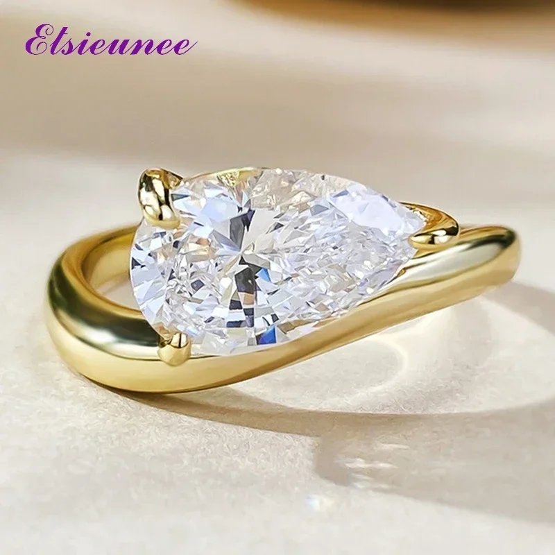 Pear Cut 925 Sterling Silver 7*11MM 2ct Lab Sapphire Diamond Solitaire Ring for Woman Gold Plated Wedding Party Fine Jewelry