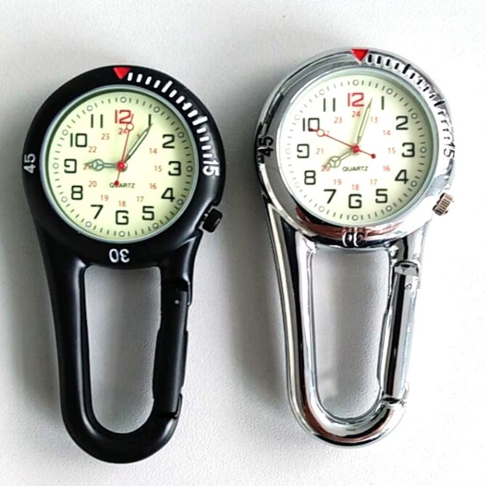 Outdoor Mini Watch Round Dial Arabic Numbers Quartz Analog Clip Carabiner Hook Watch Men Women Fob Backpack Pocket Watches