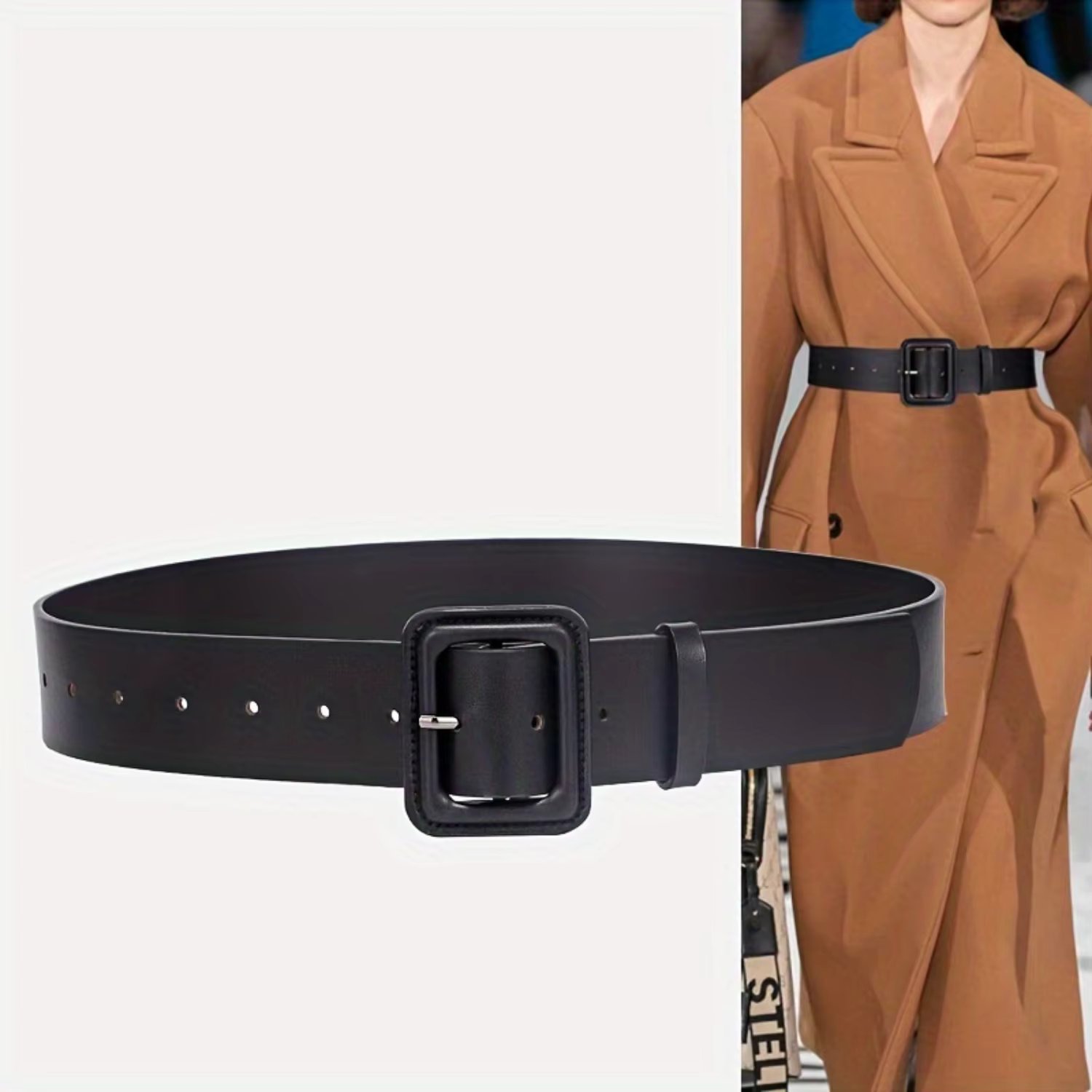 Leather Square Pin Buckle Belt Classic Solid Color Wide Belt Elegant Decorative Waistband Dress Coat Girdle For Women