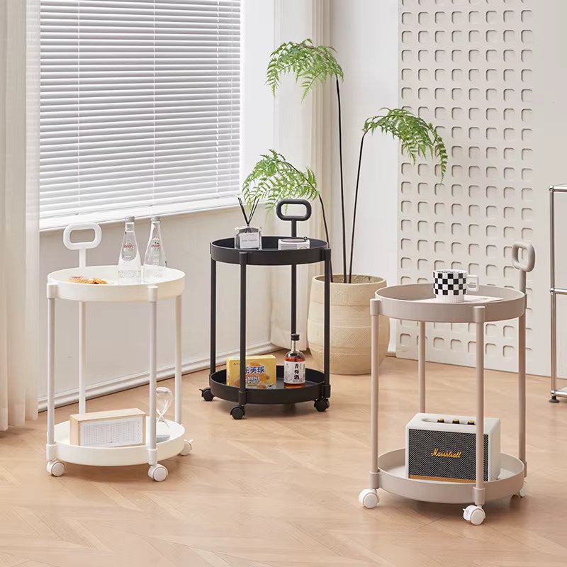 Wheels-type side table mobile mini narrow table coffee table plastic round order shelf 2colors