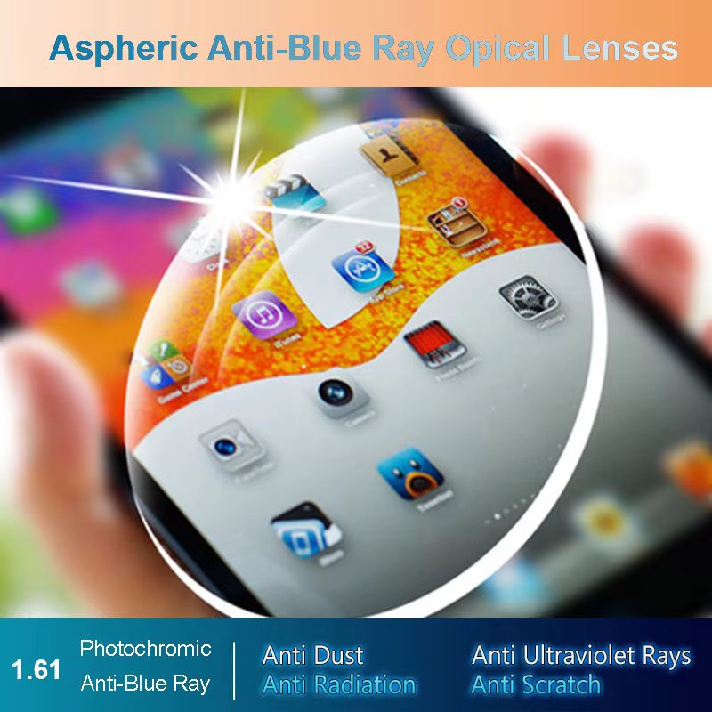 1.61 Anti-Blue Ray Photochromic Men and Women Optical Lenses Prescription Vision Correction Lenses for Digital Devices Photogray