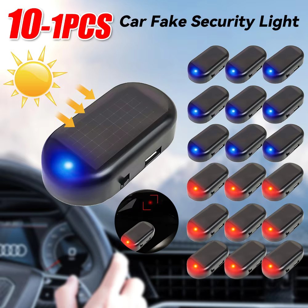 1-10pcs Car Fake Security Light Super Bright Wireless Warning Anti-Theft Caution Lamp Solar Powered Simulated Dummy Alarm Light