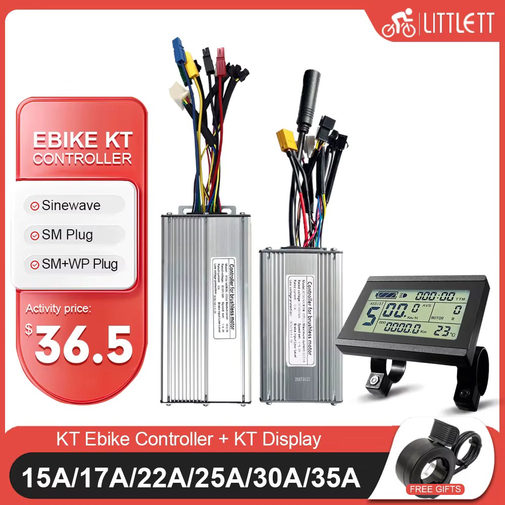 KT Ebike Sinewave Controller 36V48V 15A/17A/22A/25A/30A With LCD3 LCD5 LCD11 Display For Electric Bicycle Conversion Kit Parts