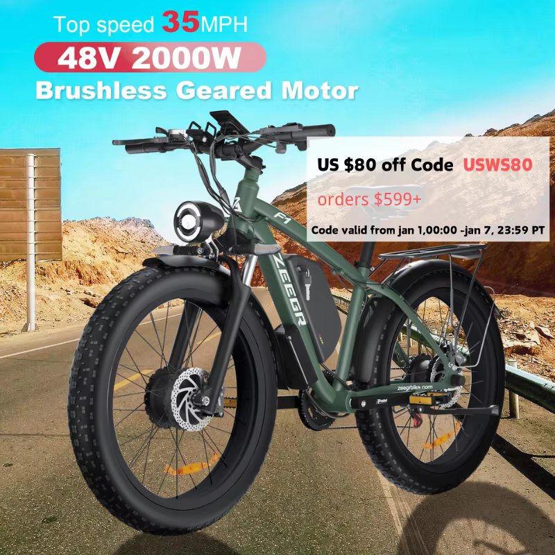 Zgeer F1 48v 2000w ebike full suspension power bicycle with ce 26 inch fat tire hidden dual battery snow beach electric  bike