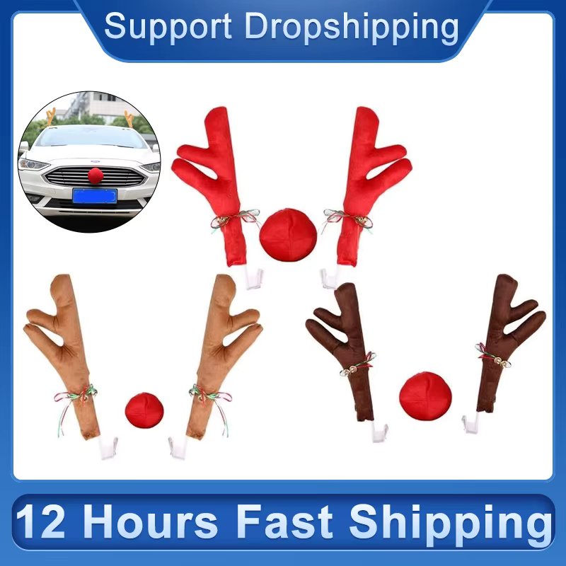 Reindeer Decoration Elk Antler Car Vehicle Nose Horn Costume Decor Set Rudolph Christmas Reindeer Antlers Red Nose Ornaments 1PC