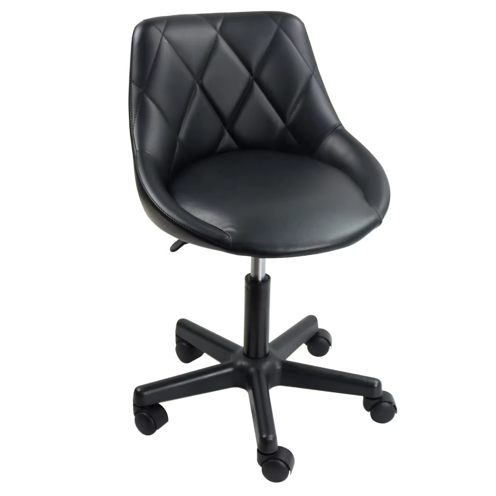 KKTONER Mid Back PU Leather Height Adjustable Swivel Modern Task Chair Computer Office Home Vanity Chair with Wheels (Black)