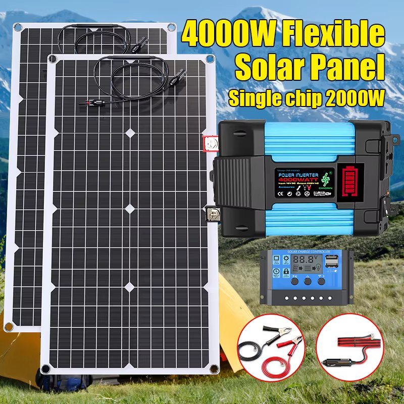 4000W Solar Kit System 110V/220V 6000W Blue Inverter 12V Battery Charging 100A Controller For Home/RV/Military Camping Charging