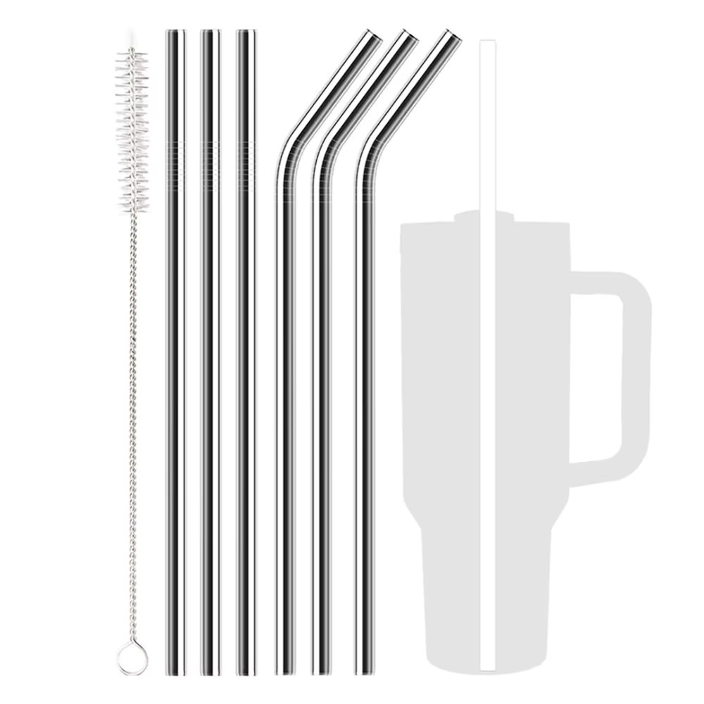 7 Pack Stainless Steel Straw Replacement 40 oz for Stanley Adventure Travel Tumbler, Reusable Straws with Cleaning Brush Compati