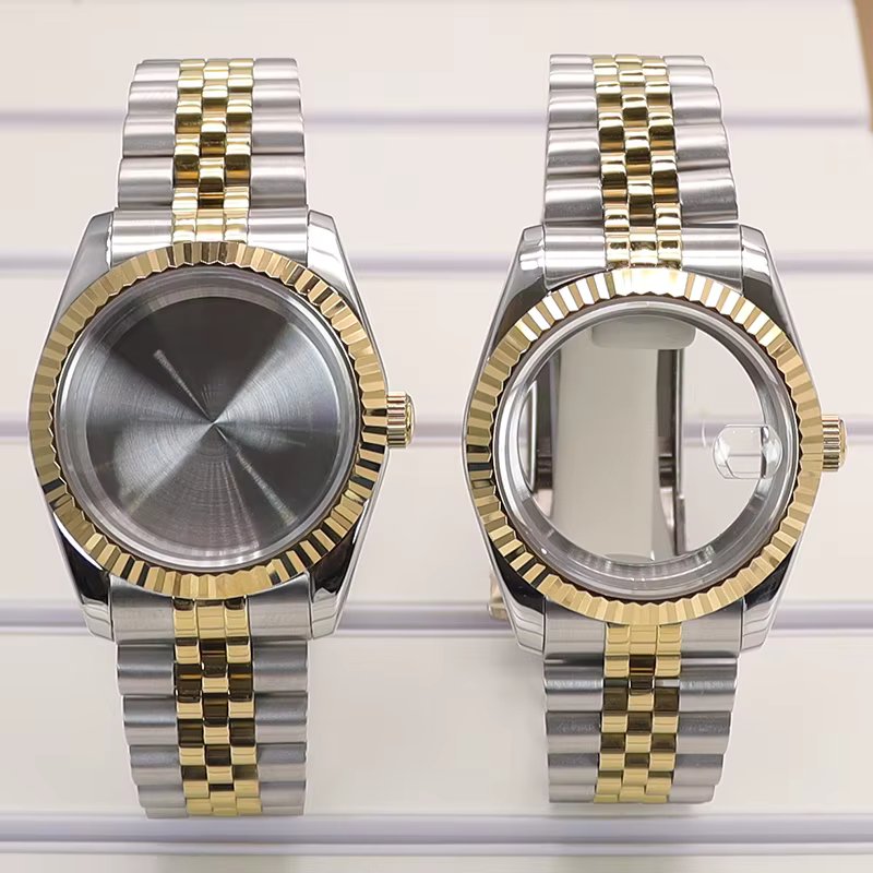36/40mm Gold And Silver Fluted Watch Case Strap Parts Sapphire Glass For Seiko nh35/36 Miyota 8215 Movement 28.5mm Dial Datejust