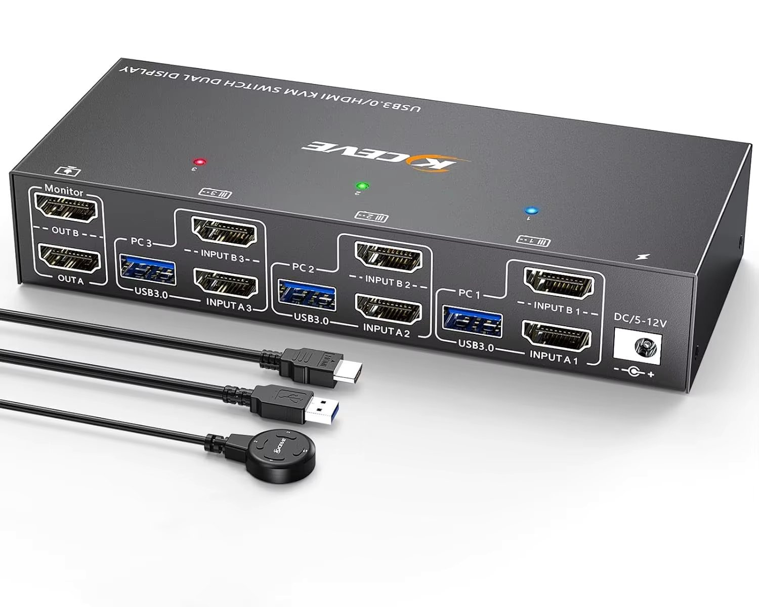2024 NEW KCEVE KVM Switch 2 Monitors 3 Computers Dual Monitor KVM Switch HDMI for 3 Computers Share 2 Displays and 4 USB3.0 Port