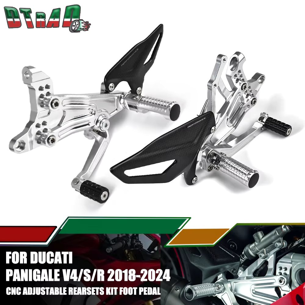 For DUCATI Panigale V4 V4S V4R 2023 2024 Motorcycle CNC Adjustbale Rearsets Rider Rear Foot Rests Pedals Carbon Fiber Heel Plate