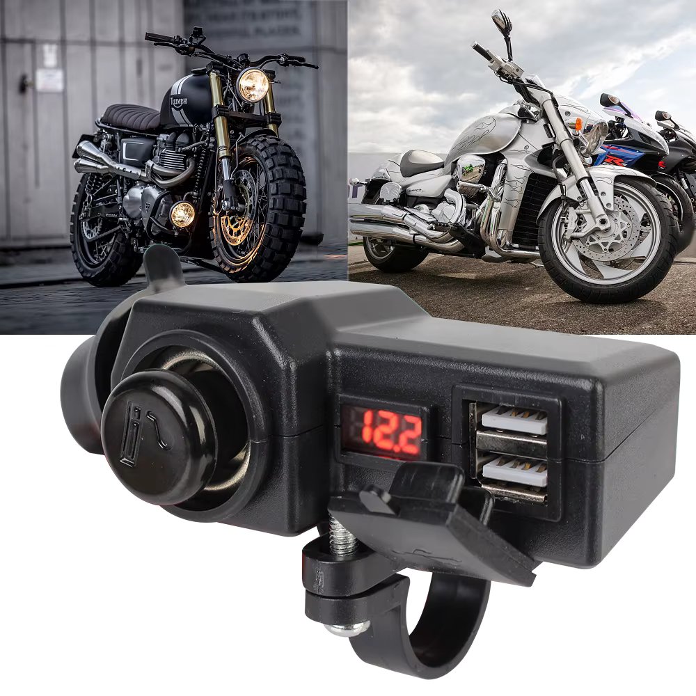 10-24V 3.4 A Quick Charge 3.0 Motorcycle Charger Digital Voltage Meter Dual USB Socket with Cigarette Lighter ON/OFF Switch