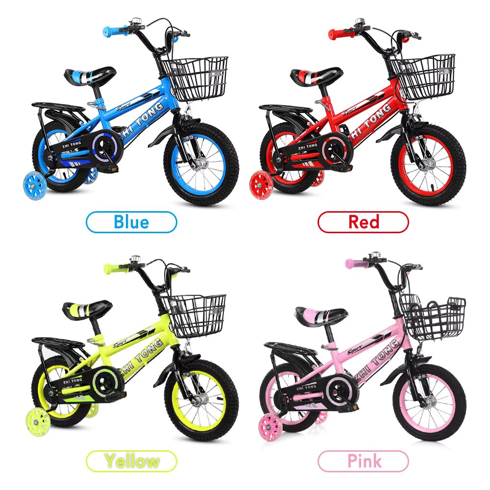 Children Bike 12/14/16 Inch Boys Girls Kids Toddler Bicycle Adjustable Height Kid Bicycle with Detachable Basket Pedal Cars