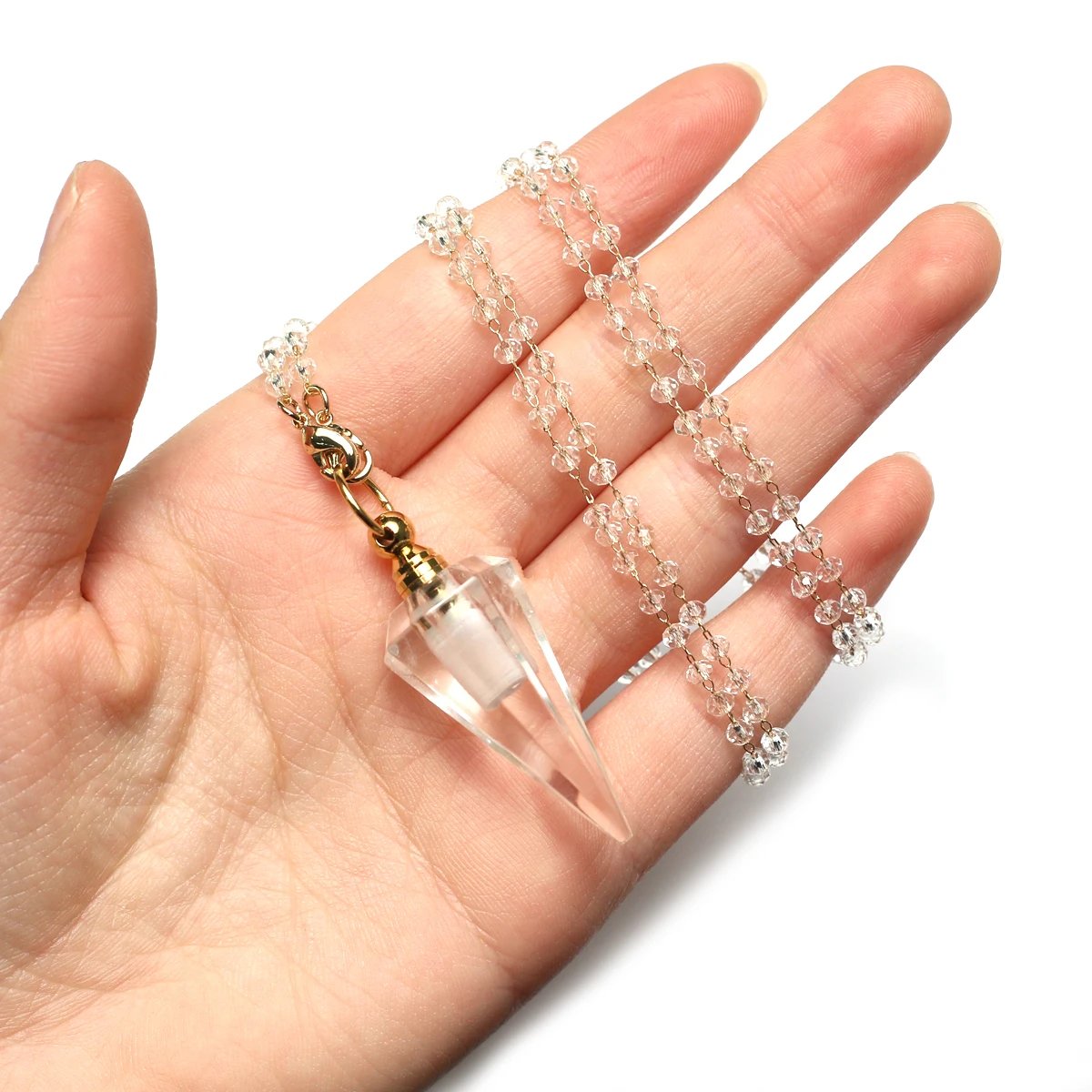 Natural Perfume Bottle Pendant Necklace Amethysts Rose Quartzs Essential Oil Diffuser Pendant Pearl Chain Necklace Women Jewerly