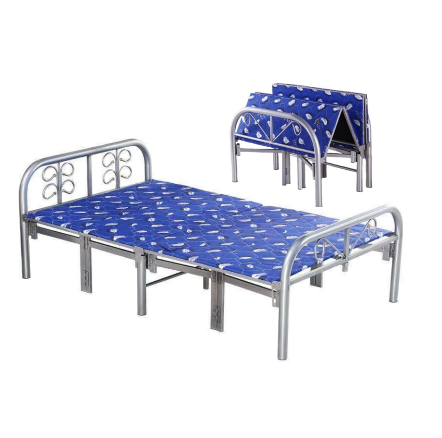 Folding Bed 190x 90cm, Folding Single Bed Heavy Duty Steel Metal Platform Bed Frame with Tool Free Setup,Blue