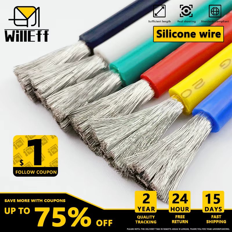 1/5/10/20m Silicone cable wire Tinned Strand Flexible Electric Automobile Car Red Blue 8AWG 10AWG 12AWG 14AWG 16AWG 18AWG 20AWG