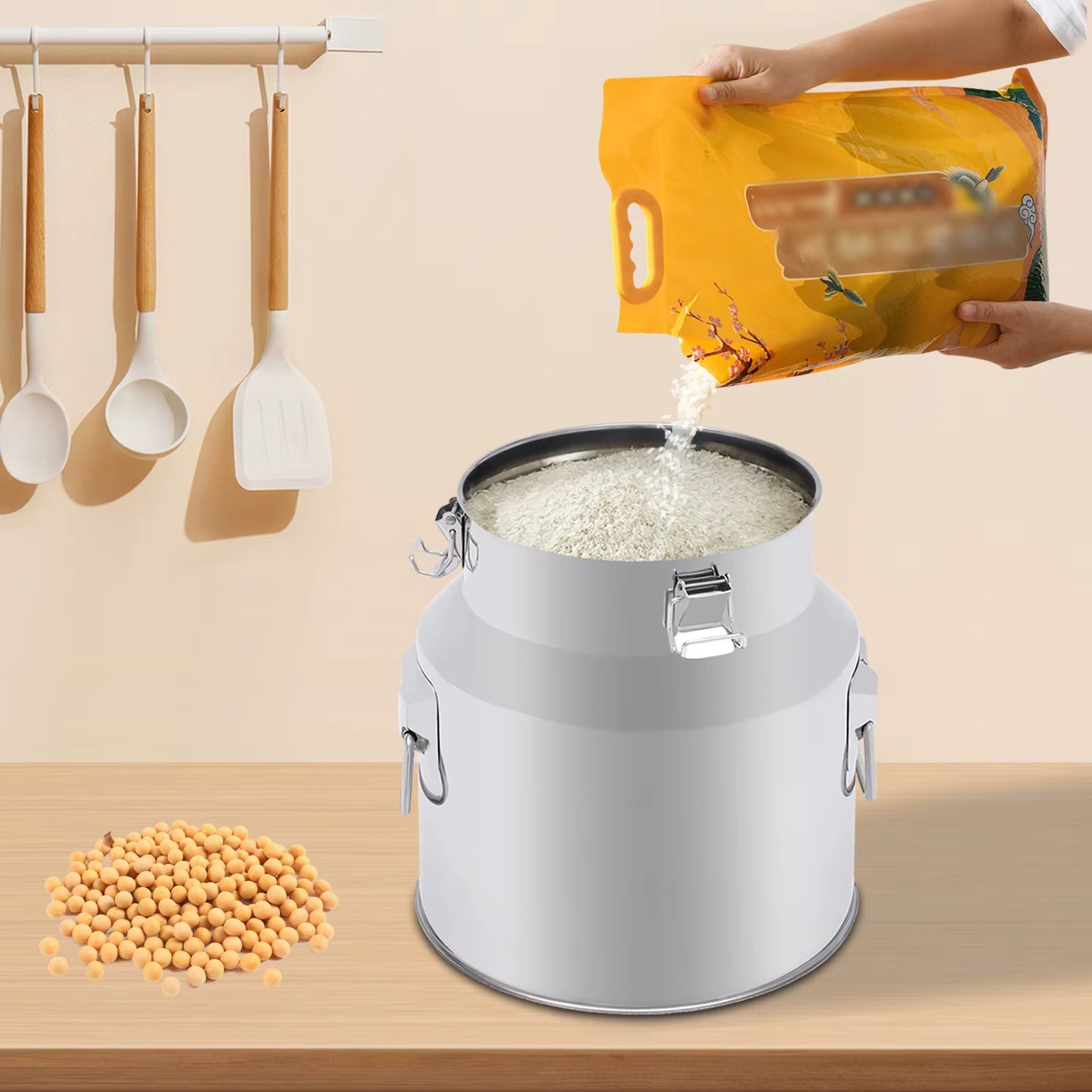 LOYALHEARTDY 201 Stainless Steel Airtight Milk Jug 22 L Milk Water Wine Storage Bucket with Wine Carrier Lid