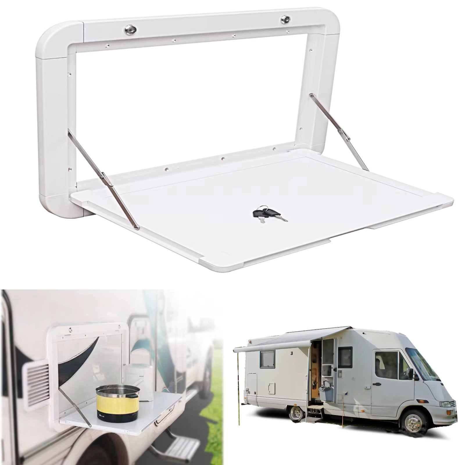 HWHongRV Premium Aluminum Alloy Foldable RV Picnic Table 23.4 x 16 Inch Wall Mounted Lockable Kit Campervan Motorhomes Accessory