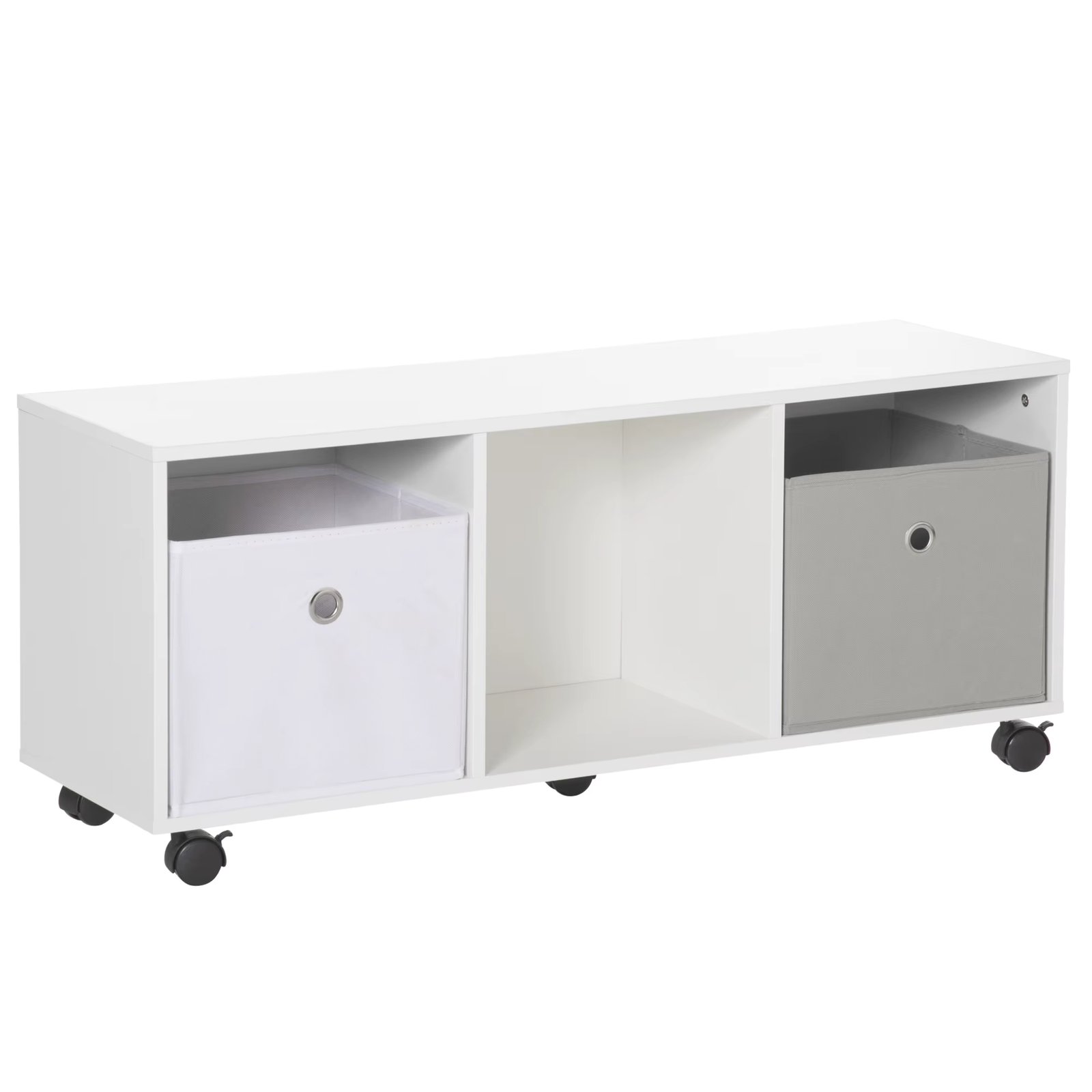 HOMCOM Estantería de Juguetes con Ruedas Cubos de Almacenamiento y Cajones de Tela Extraíbles 90x30x37,9 cm Blanco