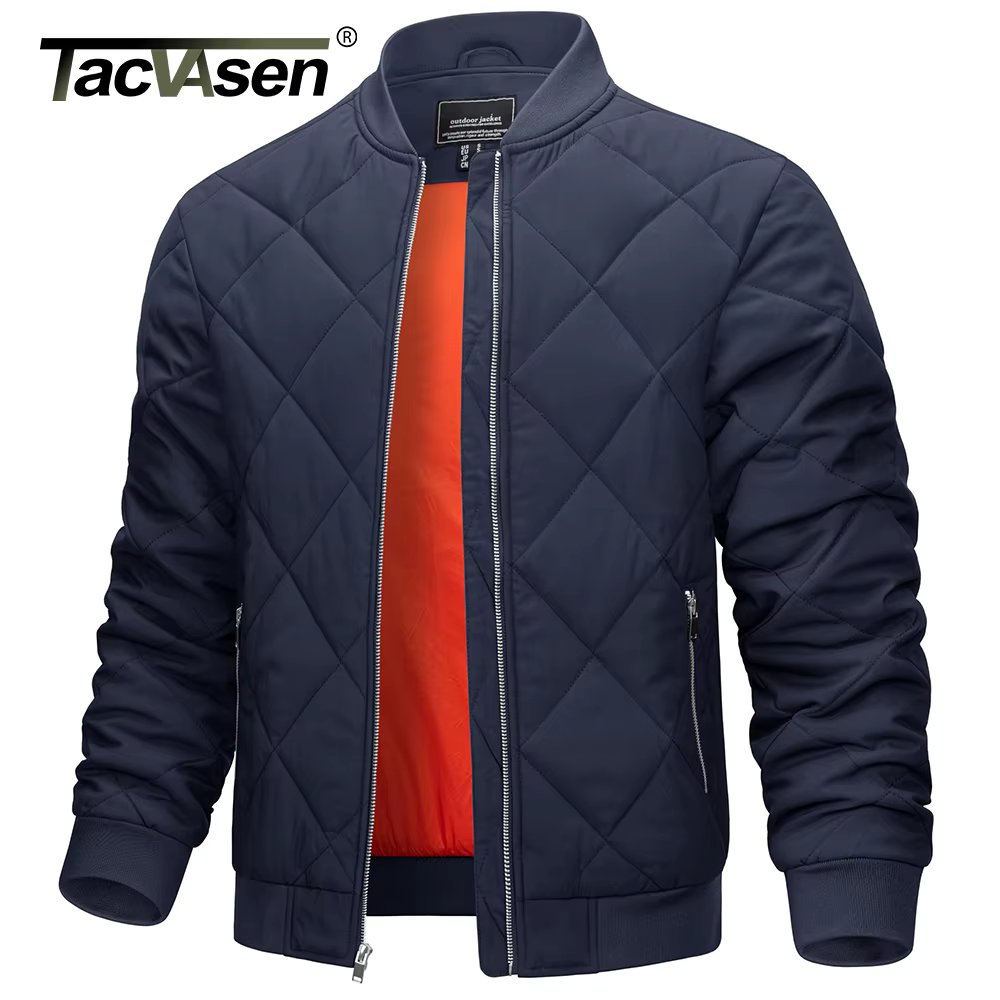 TACVASEN Men's Padded Jackets Winter Full Zipper Windproof Working Casual Coats Fall Winter Thick Warm Baseball Varsity Jacket