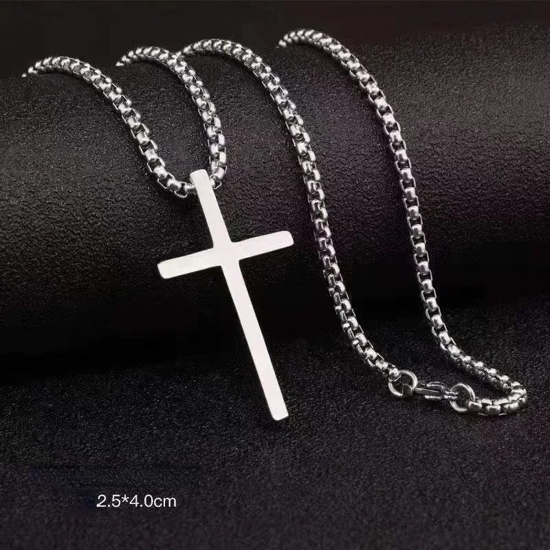 2024 New Cross Pendant Necklace for Men Women Minimalist Silver Color Stainless Steel Jewelry Male Female Sweater Chain Gifts