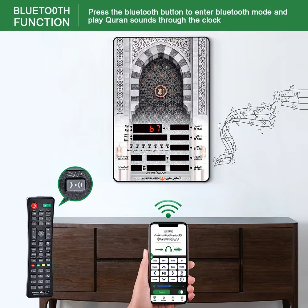 Automatic Prayer Clock LED Digital Wall Clock Islamic Mosque Azan Calendar Muslim Clock+Remote Controller Ramadan Home Decor