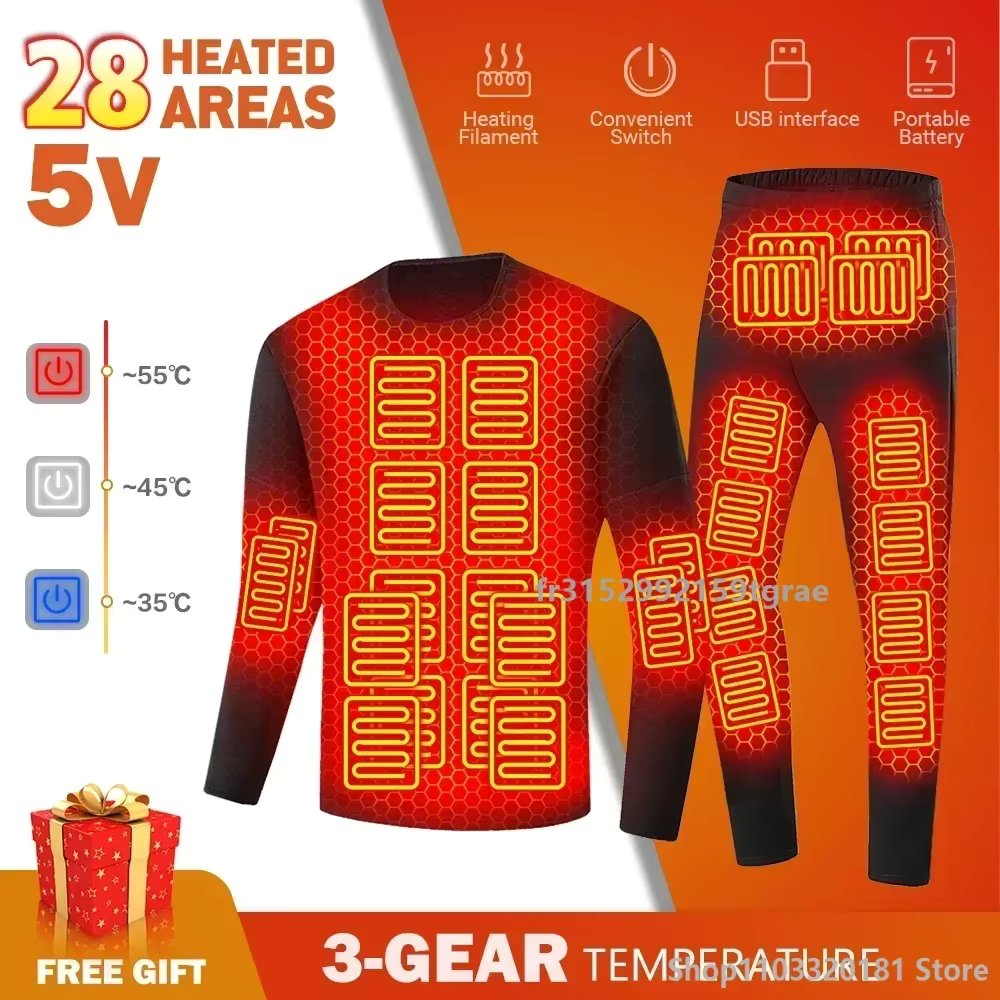 Winter Thermal Heated Underwear Men Vest Heated Jacket USB Electric Heating Clothing Men's Ski Suit Moto Autumn Pants