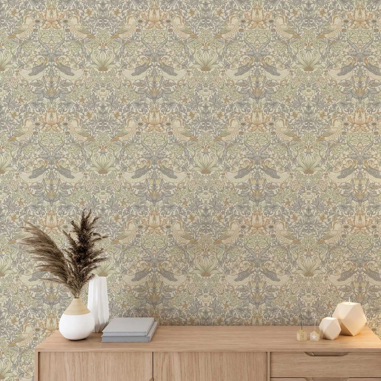 Natural Strawberry Thief Wallpaper, William Morris ,Removable Peel and Stick Wallpaper, Non-wowen Wallpaper,Wall Art Paper