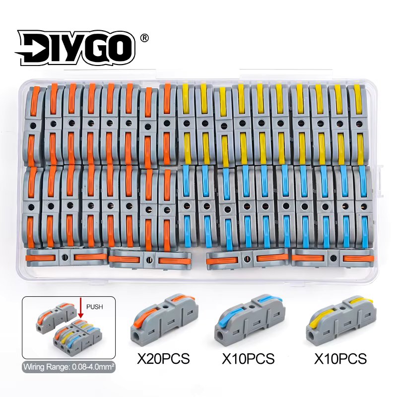 40PCS Lever Wire Connectors 1 in 1 out Quick Connect Electrical Splicing Kit for Compact Inline Terminals - 28-12 AWG