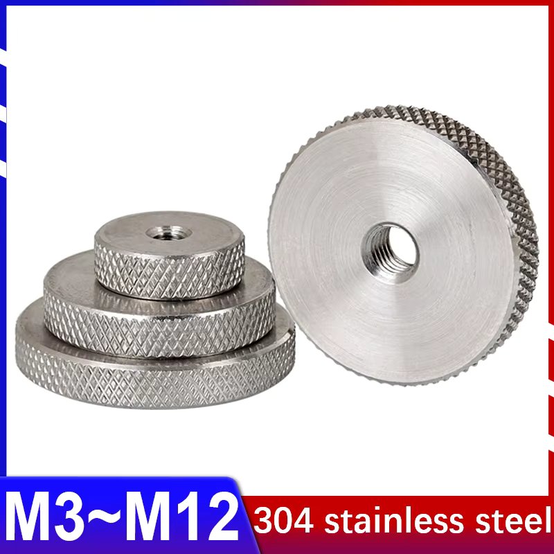 GB807 304 Stainless Steel Flat Knurled Nut Thin Hand Screwed Nut Knurled Round Nut M3 M4 M5 M6 M8 M10 M12 Thickness 5mm