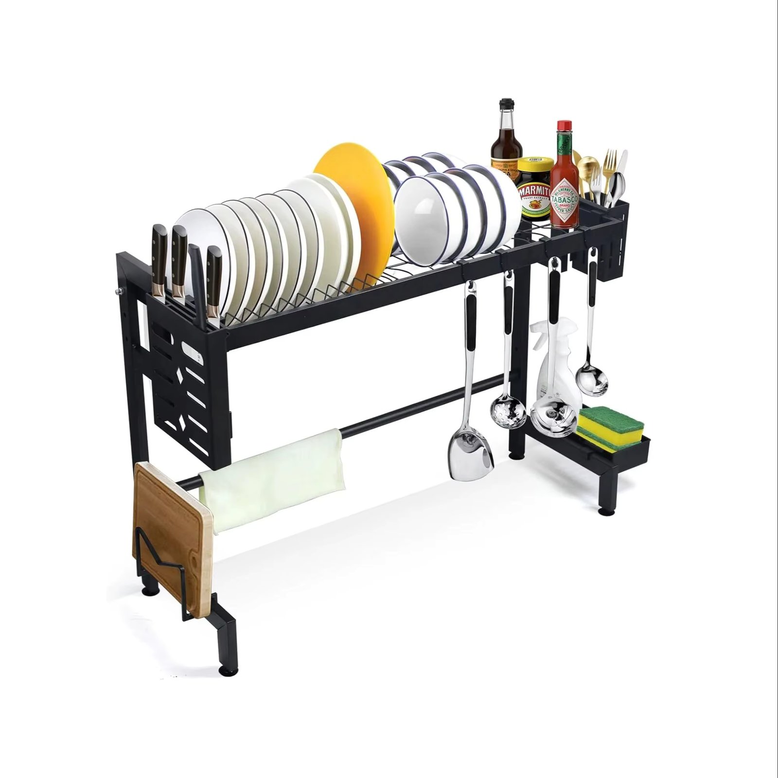 Over The Sink Dish Drying Rack,Stainless Steel Dish Drainer,Suitable for 75cm Sink length,with Drip Tray & Cutlery Basket