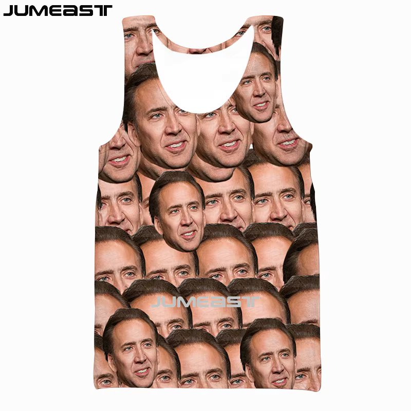 Jumeast Men‘s Clothing 3D Print Nicolas Cage Face Tank Tops Women Streetwear Vest Harajuku Oversized Sleeveless Summer Tees