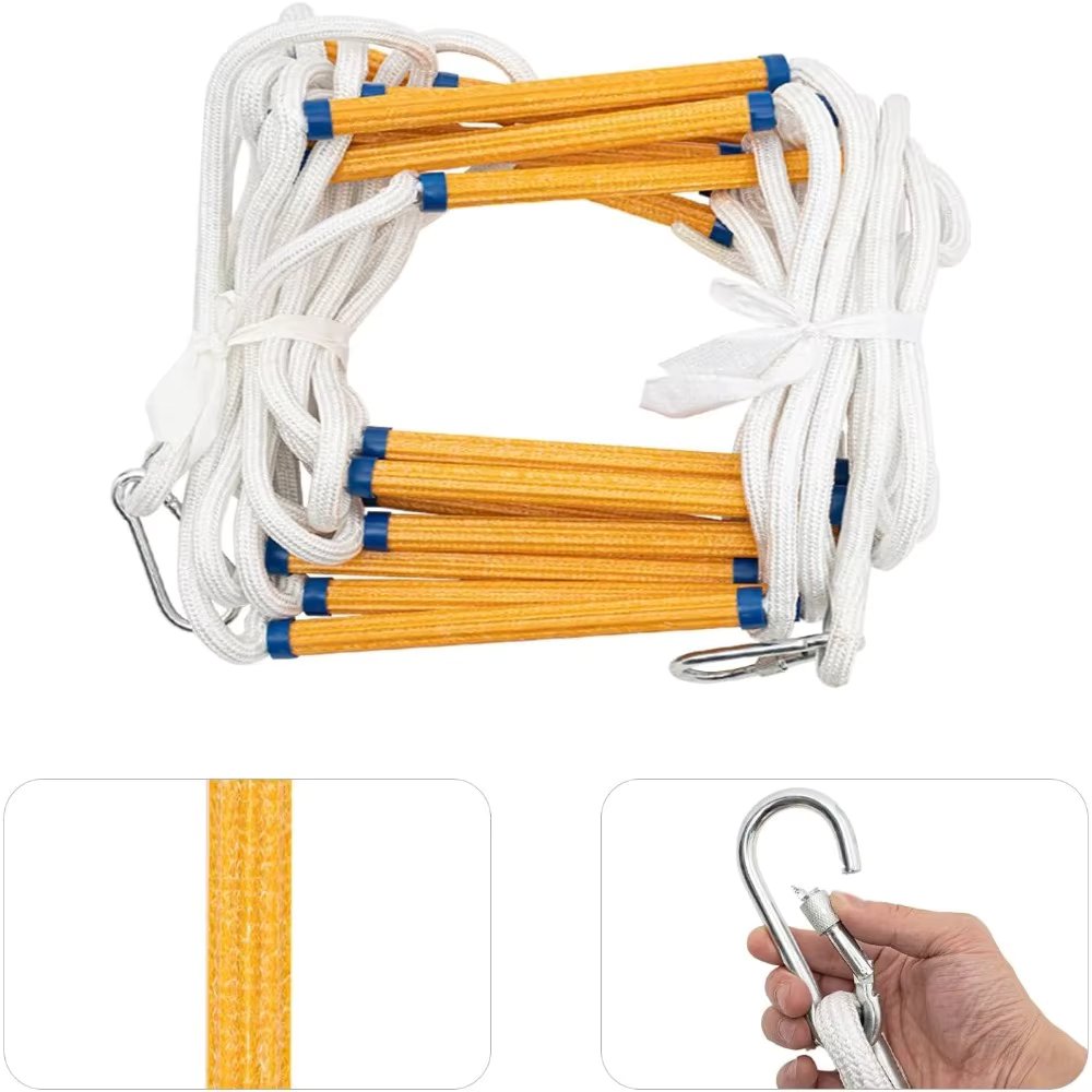 10m Fireproof Rescue Ladder Rope Ladder with 2 Carabiners for Fire Brigade Rescue for 3-4 Tier House Tree Fire Rescue Tools
