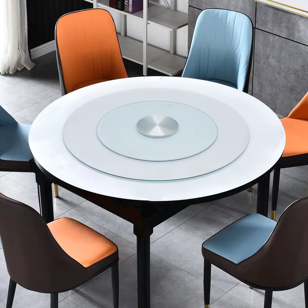 Bymaocar 27.56in Tempered Glass Turntable Clear Dining Round Table Centerpiece Tabletop 360° Rotation W/ 14.96in Large Chassis
