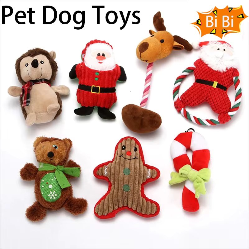 Xmas Pet Dog Plush Noise Chewing Toy Santa Elk Gingerbread Man Donut Cat Dog Christmas Series Cartoon Dog Toy Plush Squeak Toy