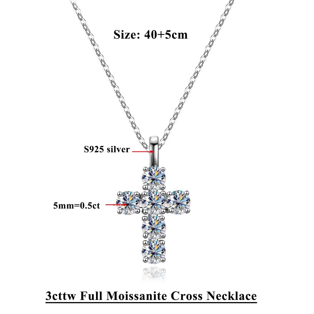 6cttw D Color OVal Moissanite Cross Necklace For Women S925 Silver Sparkling Princess Jesus Pendant Neck Chain Hip-hop Jewelry