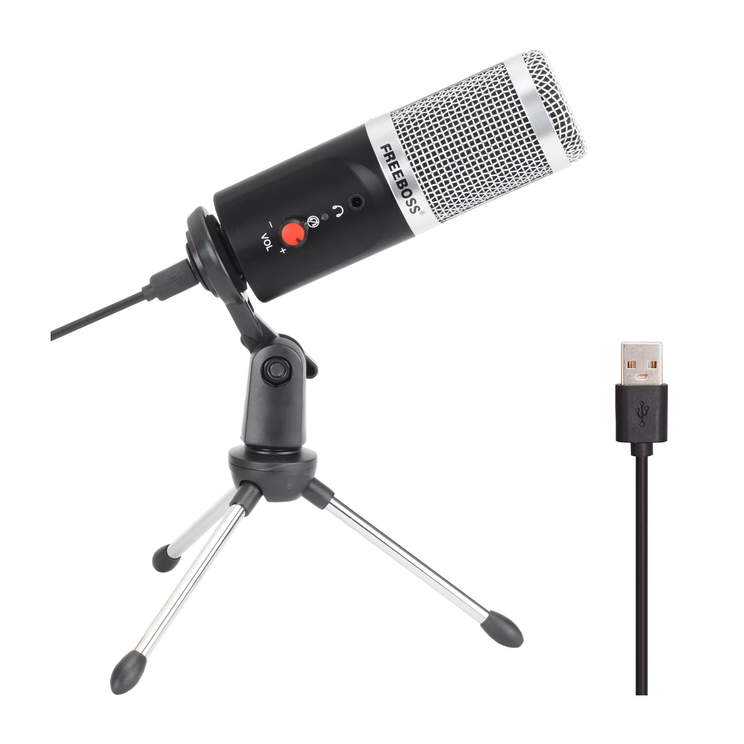 Freeboss USB Condenser Microphone Computer Recording Chat 192KHz 16 Bit Sampling Frequency Cardioid Capsule Low Noise Mic FB-W03