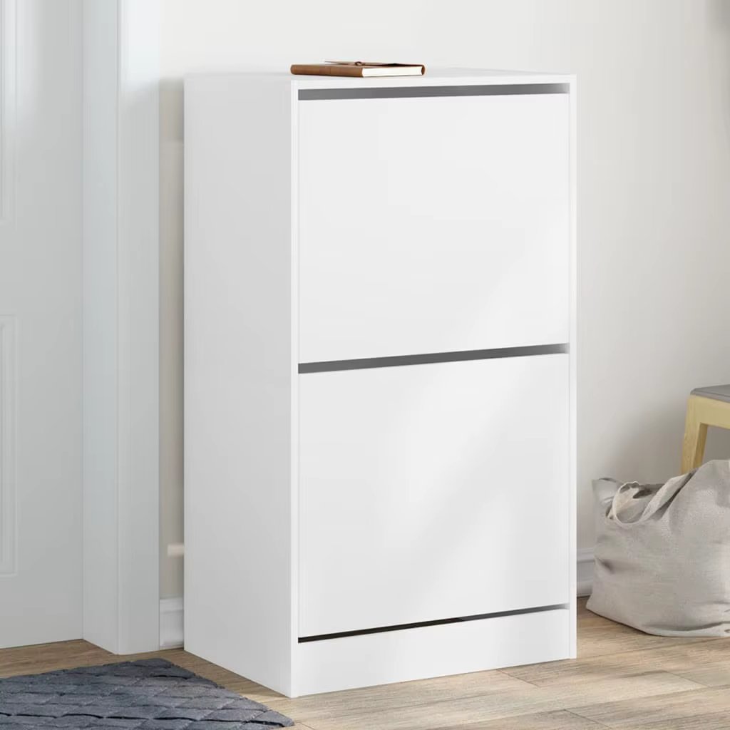 Schuhschrank mit 2 Klappen Wei? 60x42x108 cm