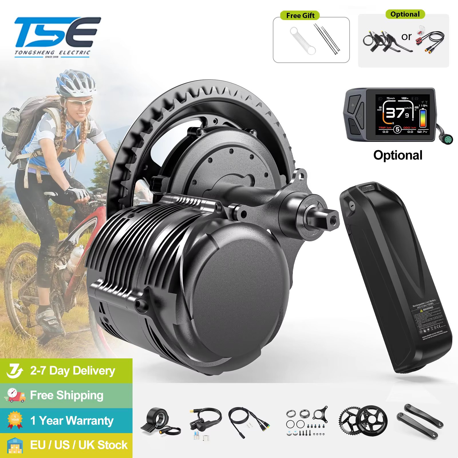 Tongsheng TSDZ8 TSDZ2B ebike kit 36V 250W 48V 500W 750W electric bicycle central mid motor with torque sensor 13Ah 20Ah Battery