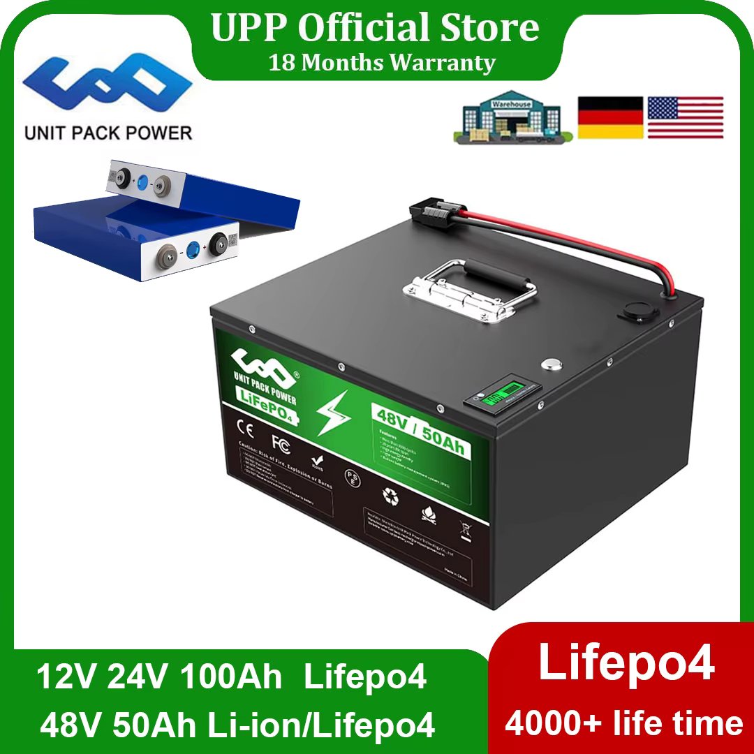 LifePo4 Battery 48V 50Ah 12V 24V 100Ah Lithium Iron Pack with BMS for 0-1800W Home Energy Storage/Trike/Go-Kart/Backup Power