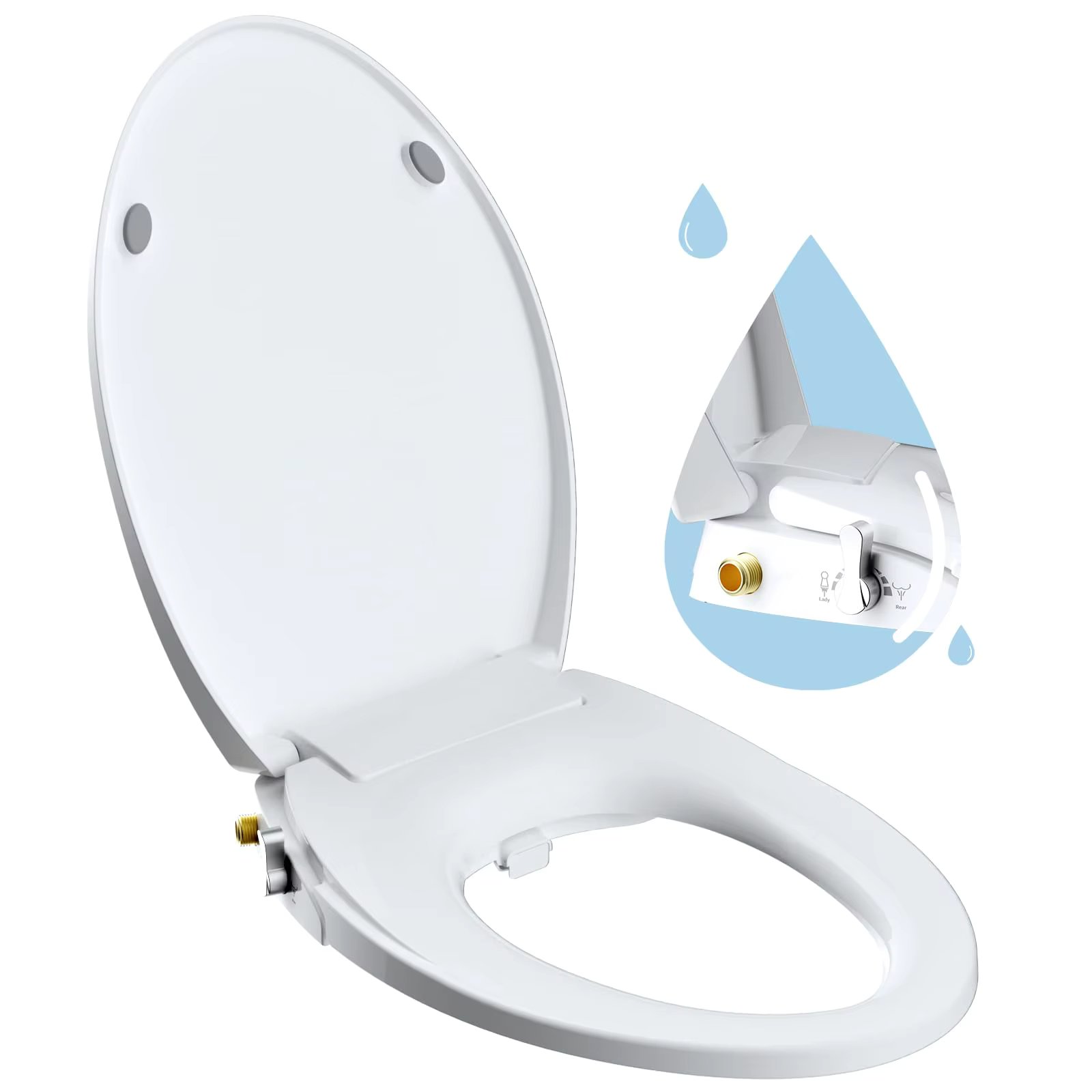 Elongated Bidet Toilet Seat with Slow Close,Non-Electric Bidet Attachment for Toilet Seat with Dual Nozzle,Self-Cleaning Nozzles