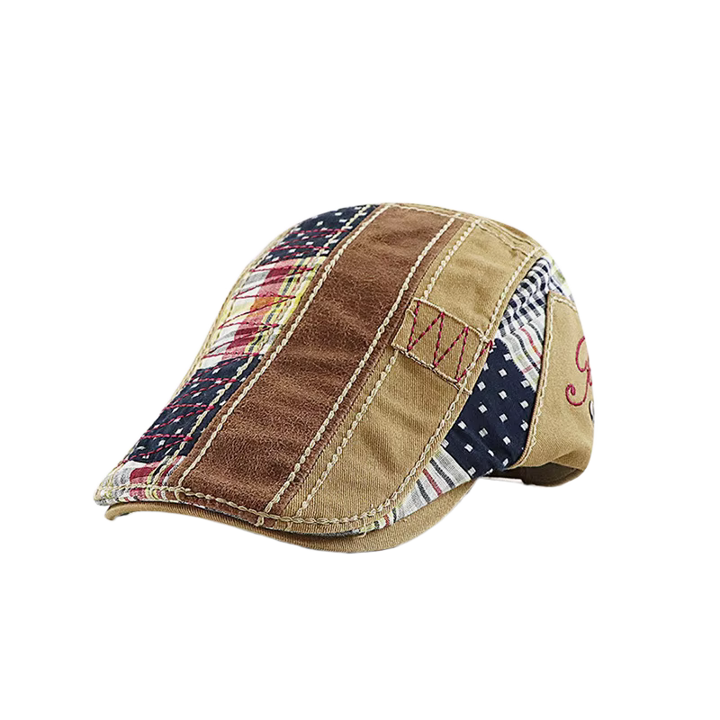 Men Beret Hat Patchwork Newsboy Beret Adjustable Cabbie Cotton Flat Cap for Driving Hunting Fishing Outdoor
