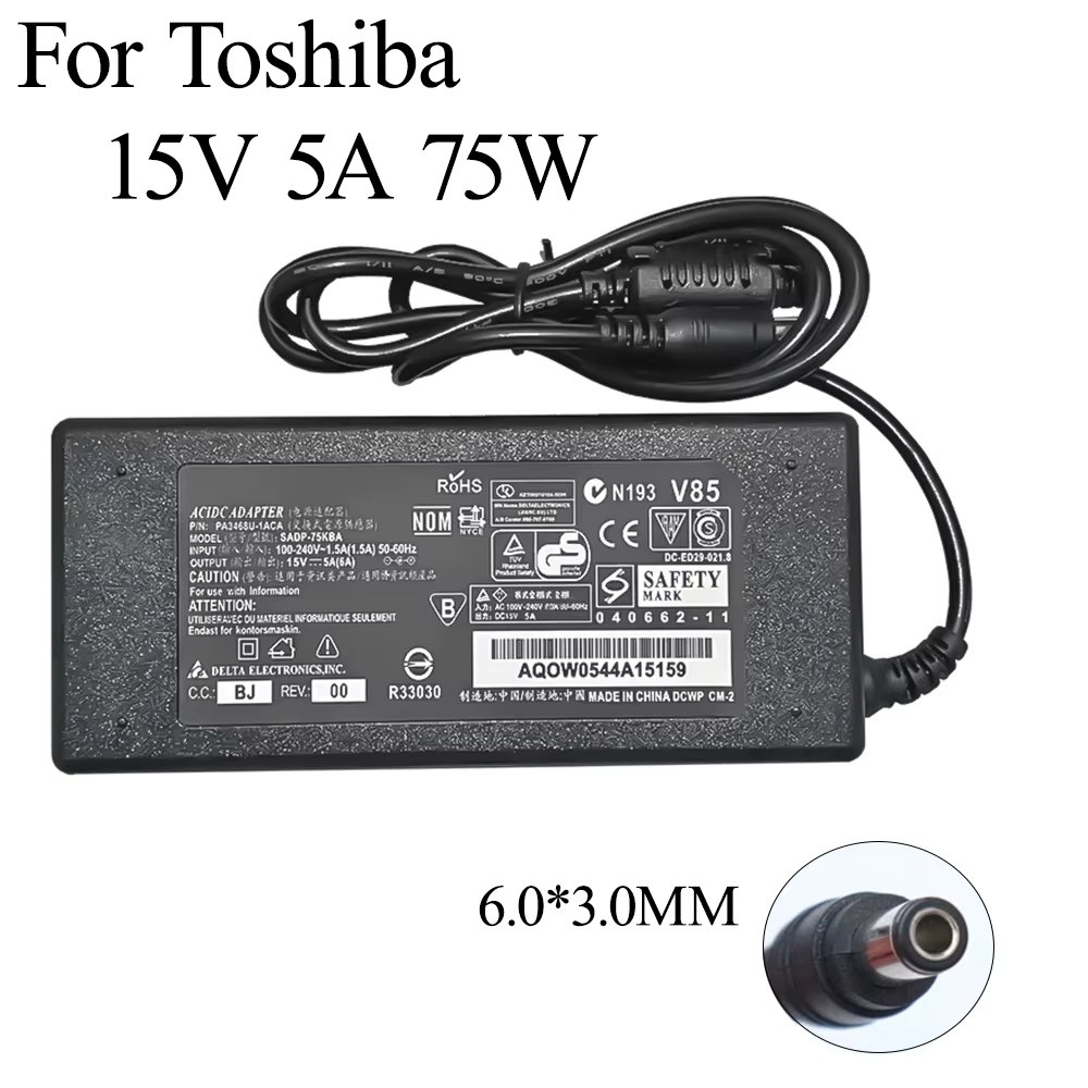 15V 5A 6.3*3.0mm AC Adapter Charger Power Supply For Toshiba Tecra A6 A7 A8 A9 A10 Laptop Satellite M3 M10 M15 M20 M30 M35 M45