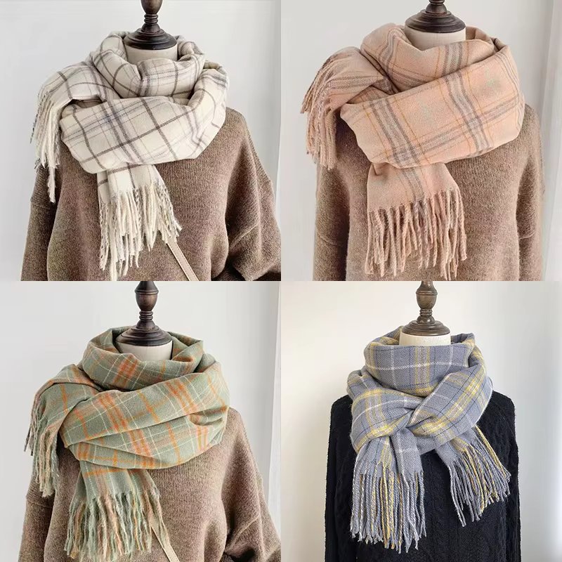 Male Female couple neckerhead winter long check Kit muffler