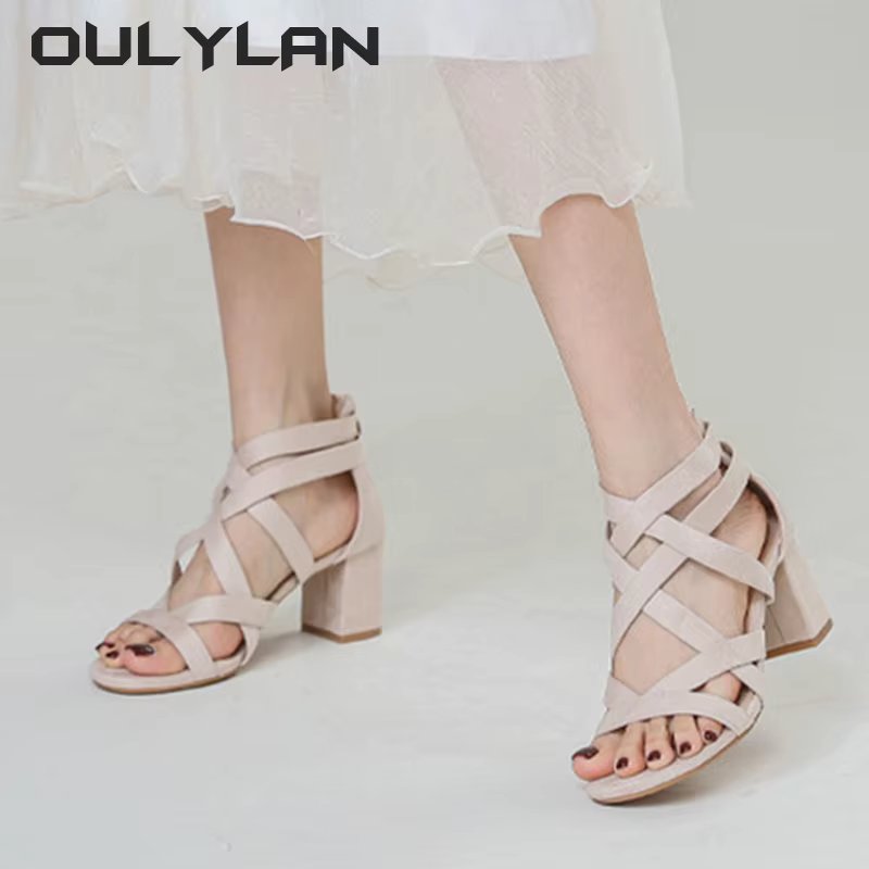 2024 NEW Summer Fashion Sandals  New Versatile Thick Heel Women's Shoes Rhinestone Roman Temperament High Heels Ladies Sandals