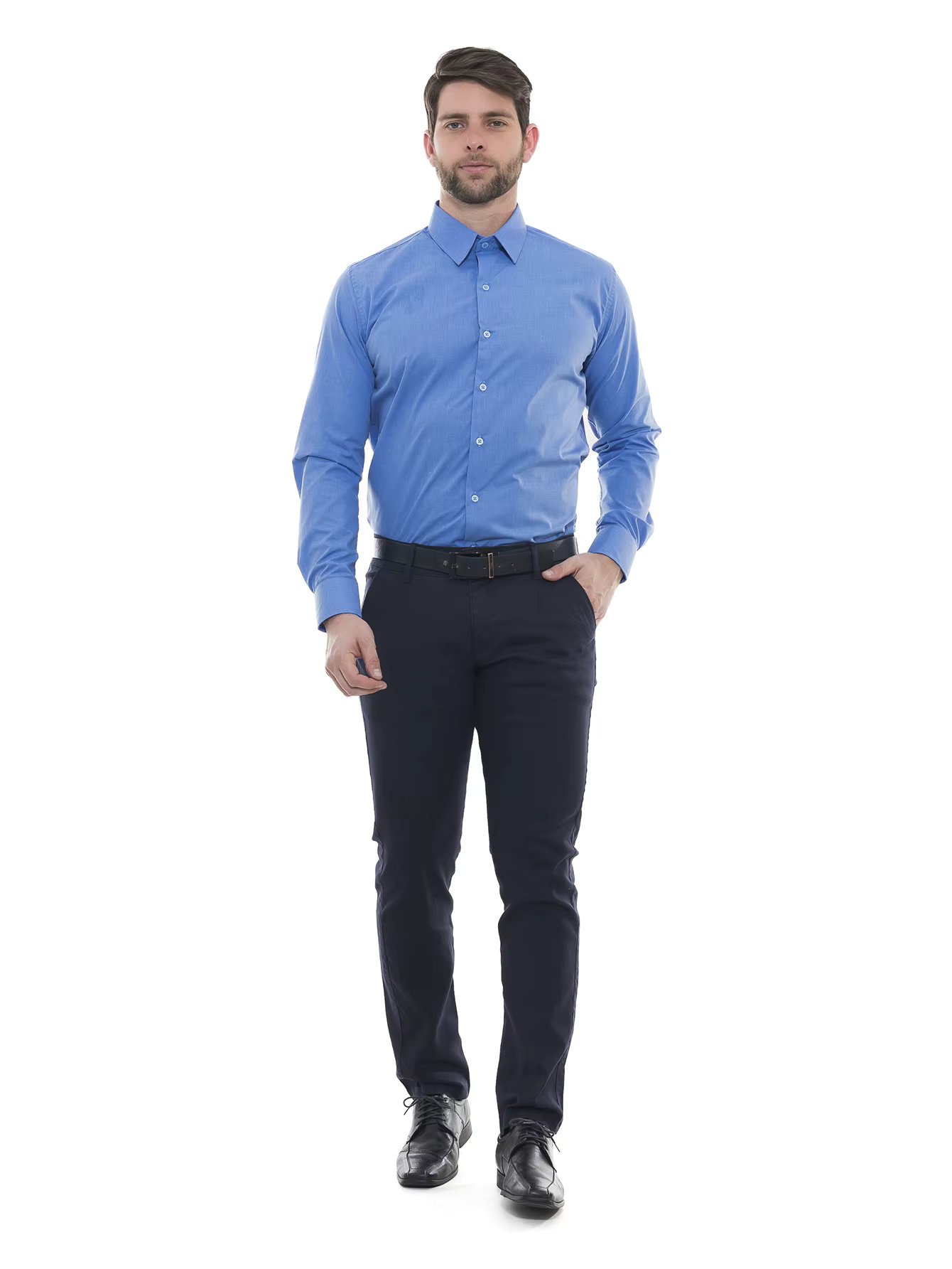 Men's KIT 2 PCs-Navy Blue Twill Sport Pants and Premium Social Shirt Type Blue Linen