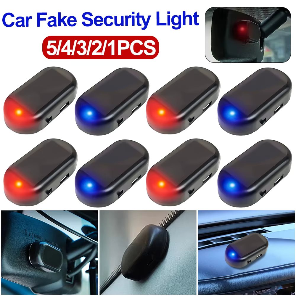 Solar Powered Car Fake Security Light Super Bright Simulated Dummy Alarm Wireless Warning Anti-Theft Caution Lamp Flashing